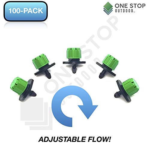 (100-PACK) - 360 Degree 1/4" Inch Universal Barbed Drip Emitter - Adjustable Flow 0-18.5 GPH Fit 1/4 (4-7mm) Drip Irrigation Tubing - Professional Grade Drippers for Drip Irrigation - color: Dripper On Barb