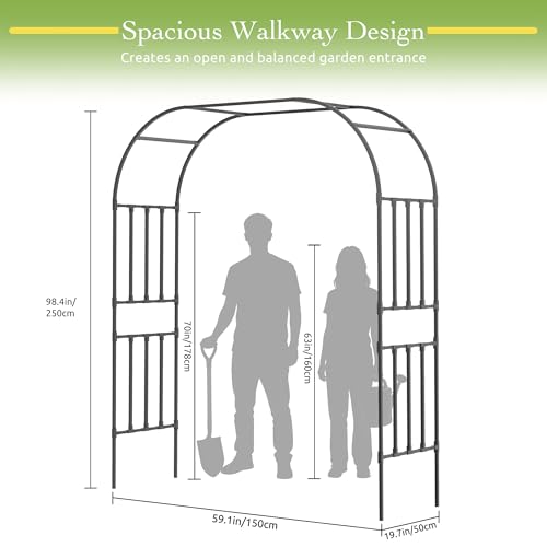 Square Tube Garden Arch Trellis for Climbing Plants 8.2ft Tall Metal Arbor - color: 59.1 inch Length - Black