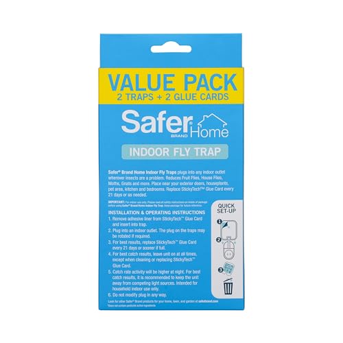 Safer Home Flying Insect Trap, Plug-in Fruit Fly Trap for Indoors, 2-Pack - size: 2 Traps + 2 Glue Cards