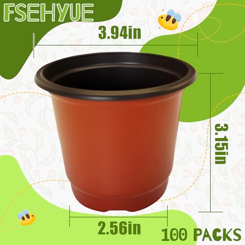 100 Packs 4" Plant Nursery Pots Plastic Seedling Starter pot Flower Planter Container Seed Grow Pot with Drainage Hole for Indoor Outdoor Garden Suitable for Succulent Seedling Cutting Transplanting - size: 4 Inch
