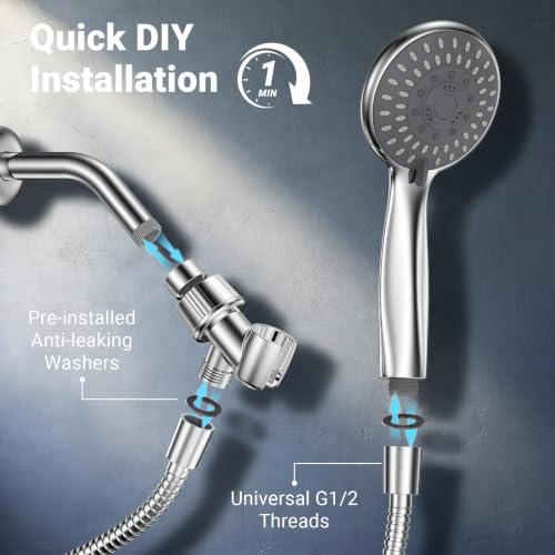 HOPOPRO Handheld ShowerHead with High Pressure, Low Pressure Optimized Flow - color: Bright Silver
