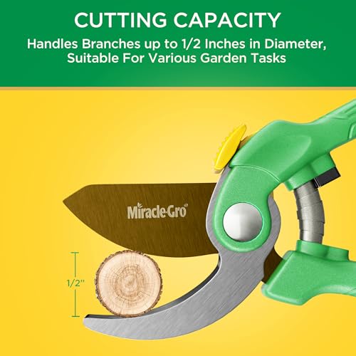 Miracle-Gro 8 in. Bypass Pruning Shears – 1/2 in. Cutting Capacity; Gardening Hand Pruner with Sharp Carbon Steel Blade and Non-Slip Grip – Lightweight Garden Tool for Live Plants and Soft Stems - style: Bypass Pruner