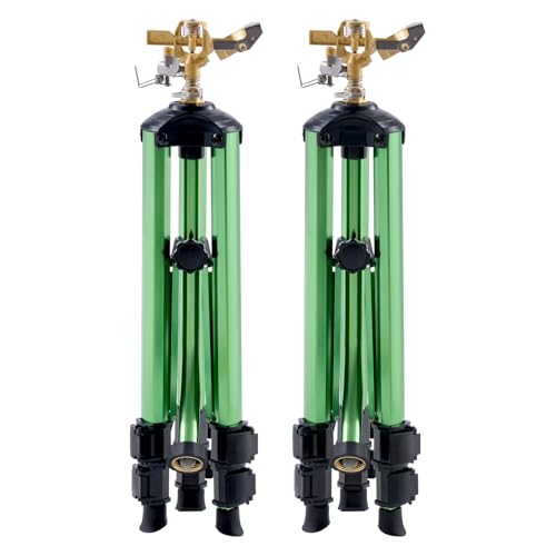 VEVOR Impact Sprinkler on Tripod Base, 2 Packs, Heavy Duty Tripod Sprinklers with Brass Head & 3/4" NH Connector, 360 Degree Large Area Irrigation Sprinkler, Adjustable Heights for Yard - size: 37", style: 2PC