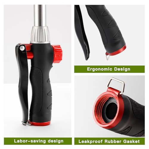 GREEN MOUNT Watering Wand, Heavy Duty Garden Hose Wand with 8 Spray Patterns, 16-Inch Hose Sprayer Nozzle with Flow Control, Ideal for Lawn and Garden Use, Red - color: Red