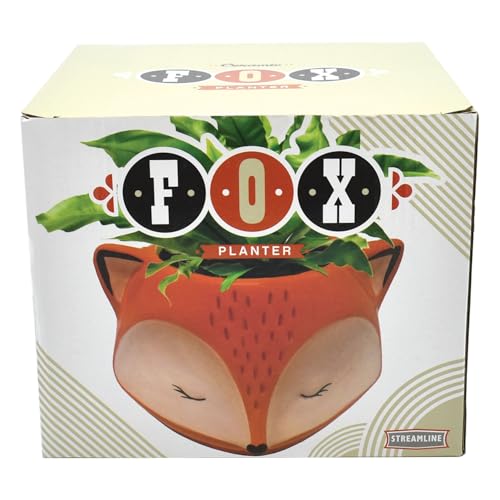Streamline Imagined Ceramic Orange Fox Planter, Drainage Hole, Orange - color: Fox