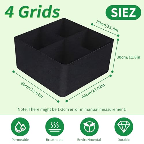 SooGree Grow Bags (1-Pack) - Heavy Duty Fabric Pots for Vegetables, Fruits, Flowers, Plants | Aeration Fabric Prevents Root Circling & Overwatering | Durable, Reusable (Square, 4 Grids) - size: 4 Grids, style: Square