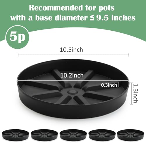Plant Saucers 10.5 Inch 5 Pack, Black Elevated Plant Tray with Raised Base - size: 10.5INCH-5P