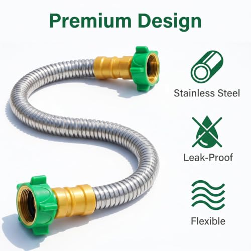 3ft Short Garden Hose with Female to Female Connector - Metal Leakproof Leader Hose for Hose Reel, 304 Stainless Steel Heavy Duty Flexible Hose for Outdoor Garden Watering Car Pet Cleaning (3ft)