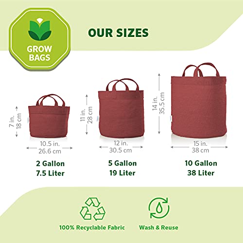 Coolaroo 2-Pack 5 Gallon Heavy Duty Plant/Vegetable/Herb/Fruit Breathable Fabric Grow Planter Pot Bags with Handles, Brick - color: Brick, size: 2 Pack, style: 5 Gallon