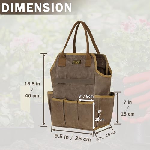 Canvas Garden Tool Bag, 16OZ Waxed Canvas Garden Tools Storage Tote - with 3 Inner Slots + 8 Outer Pockets, Multi-Functional Tool Organizer Bag for Gardener Florist Workshop, Grey, 9.5 x 6 x 15.5 In - color: Grey