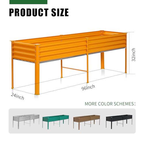 Land Guard Galvanized Raised Garden Bed with Legs, 96×24×32in Raised Garden Beds Outdoor with Drainage Holes, Planter Boxes Outdoor for Backyard, Patio, Balcony, 1200lb Capacity, Cream Yellow - color: Yellow, size: 96×24×32in