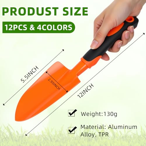 Yaocom 12 Pcs Garden Shovel Aluminum Alloy Heavy Duty Trowel Small Digging Shovels Metal Hand Trowel Spade with Soft Handle for Garden Lawn Yard Planting Tool (Wide Shovel,Multicolor) - color: Multicolor, size: Wide Shovel