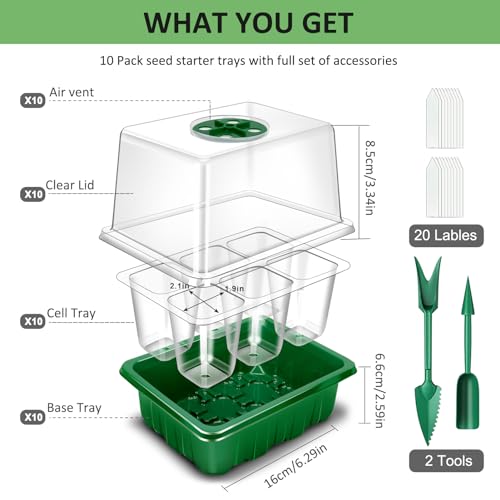 YAUNGEL Large Cell Seed Starter Tray, 60 Cells, 10-Pack with Heightened Lid