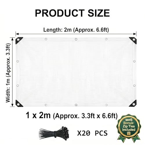 White Plant Sun Protection Net with Zip Ties,39 * 79inch White Shade Cloth for Garden with Reinforced, Plant Shade Nylon Cloth Grommets for Greenhouse Plants Patio (1 * 2m) - color: 1*2m