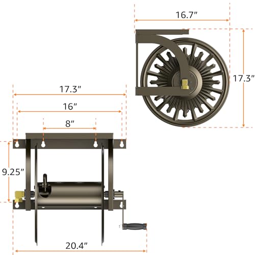 GOFORWILD Wall Mount Garden Hose Reel, Holds 200-Feet of 5/8-Inch Hose