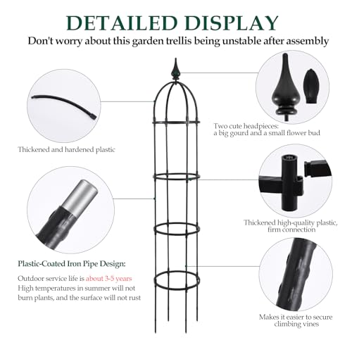 WellSign 2Pack 6.6ft Obelisk Trellis for Climbing Plants Outdoor Indoor - size: Metal-6.6ft-2PK