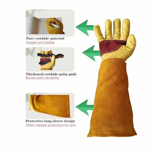 Cow Leather Adjustable Thorn Proof Gardening Gloves - color: Yellow, size: X-Large