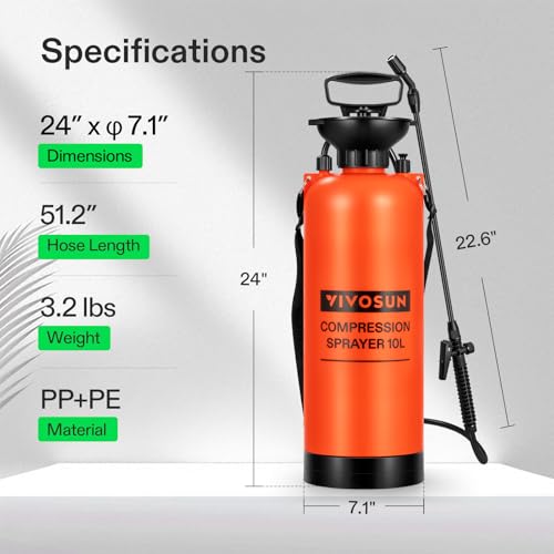 VIVOSUN 2.64-Gallon Pump Pressure Sprayer - color: Orange, size: 2.64 Gallons