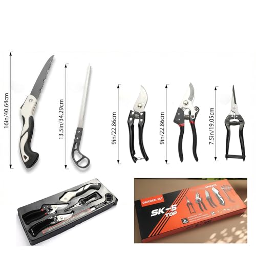 Garden Tool Set 5PC, SK5 Pruning Shears + 2 Folding Saws