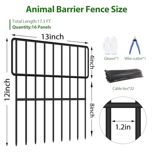 ULIOK Animal Barrier Fence, 16 Panels No Dig Fence 17.3ft(L) x12in(H), Garden Fences for Rabbits and Dog Ground Defense, Rustproof Metal Fences Border, Fencing Bottom Blocker for Outdoor Yard Patio - size: 16 Panels-17.3ft(L)x12in(H)