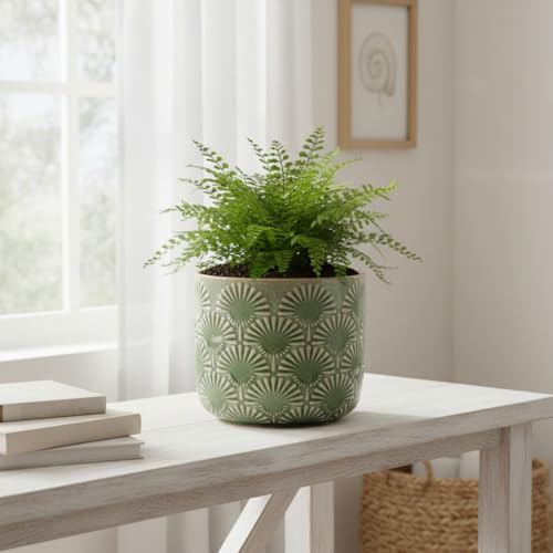 Boho Ceramic Flower Pot, 6.7" Contemporary Pots for Indoor Outdoor Plants - color: Mint Green