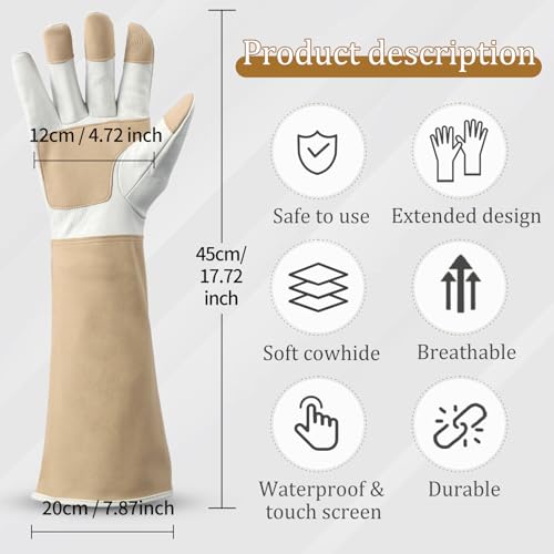 Long Gardening Gloves Men & Women Breathable Cowhide Leather Rose Pruning Thorn Proof Durable Heavy Duty - size: Medium