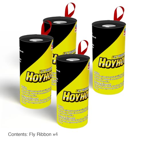 HOY HOY Fly Ribbon 4 Traps (1 Pack) - Multi-Insect Catcher for Home & Garden, Super Sticky, Long Lasting