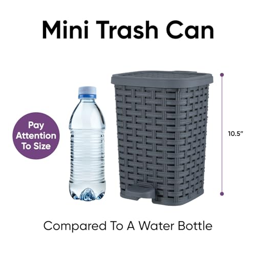 Superio Mini Trash Can with Foot Pedal Small Outdoor Garbage Can with Lid, 1.5 Gallon Plastic Waste Basket for Bathroom, Bedroom, Kitchen, Office, Patio (Wicker Grey 6 QT.) - color: Gray, size: 1.5 Gallon