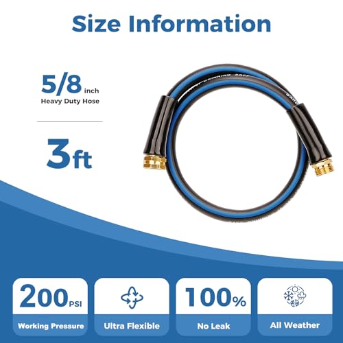 SheeChung Short Garden Hose 3ft x 5/8",Rubber Water Hose, Male to Female - size: 3ft-Male to female