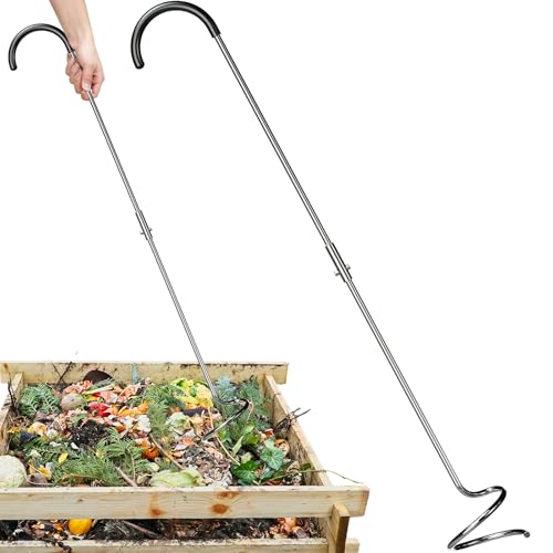 Compost Aerator Tool, Heavy Duty Spiral Compost Turner with Ergonomic Handle, Manual Soil Aeration Tool for Garden Compost Bin and Backyard Pile Mixing - size: Hook Handle