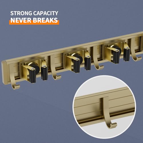 reliahom Broom Holder Wall Mount Mop Hanger Tools organizer 4Racks 5Hooks - color: Bronze
