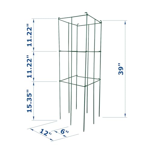 2 Pack 12x39 Inch High Green Folding Square Tomato Cages - size: 39in Sq-Green-2Pack