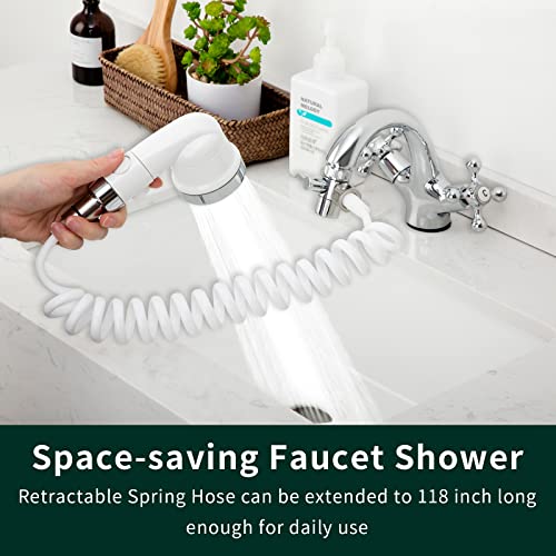 ZCONIEY Sink Faucet Sprayer Attachment, Shower Head Attaches To Tub Faucet, Dog Bathing Hose Shower Set for Laundry Bathroom Kitchen - color: b-white