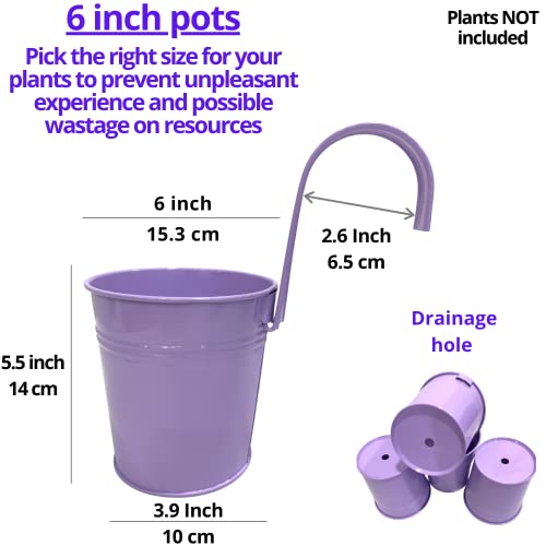 LaLaGreen Hanging Planters Outdoor -10 Pack, 6 Inch Colorful Large Metal Flower Pot, Balcony Planters Railing Hanging Herb Garden Iron Hanging Plant Buckets for Fence Rail Deck Porch Outside Wall - size: 6 Inch (Multi-A)