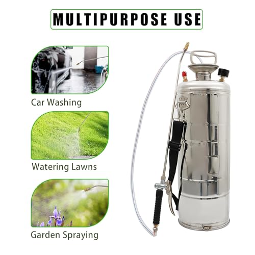 HOSTIC 2 Gallon Stainless Steel Sprayer Hand Pump Sprayer with Pressure Gauge Valve Adjustable Nozzle for Gardening Lawn and Cleaning - size: 2 Gallon