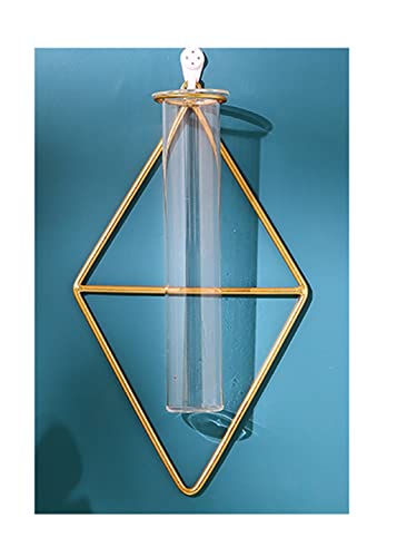 IvyMei Luxurious Nordic Gold Wall Vase Metal Frame Glass Tube - color: Gold 4