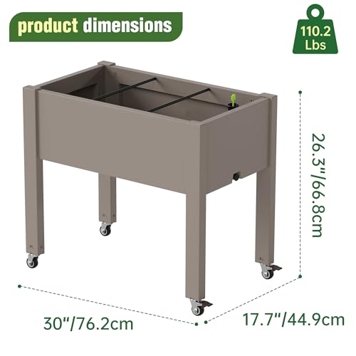 Elevated Raised Garden Bed with Wheels,Planter Box,Gray-26.3" h - color: Gray, size: 26.3"h