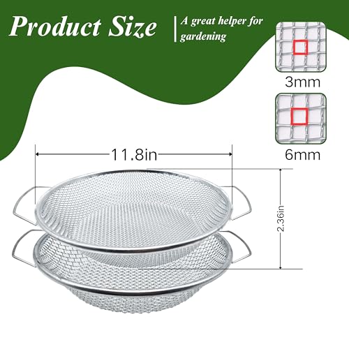 2PCS Soil Sifter for Gardening, Rock Sifter for 5gallon Bucket, Dirt Sifter Compost Sifter, Sifter for Gravel Sawdust Vermicompost, 3mm, 6mm Soil Sifter with Handle - color: 2PCS(1/4in,1/8in)