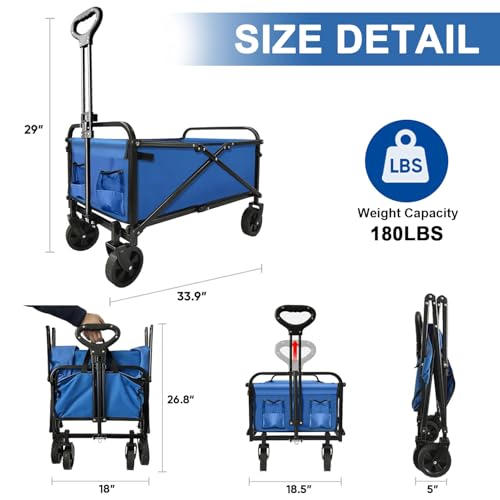 Collapsible Wagon Cart Foldable Portable Heavy Duty Folding Beach Wagons, Outdoor Utility Carts with Large Capacity for Grocery, Camping, Shopping, Fishing, Sports, Garden Blue - color: Blue