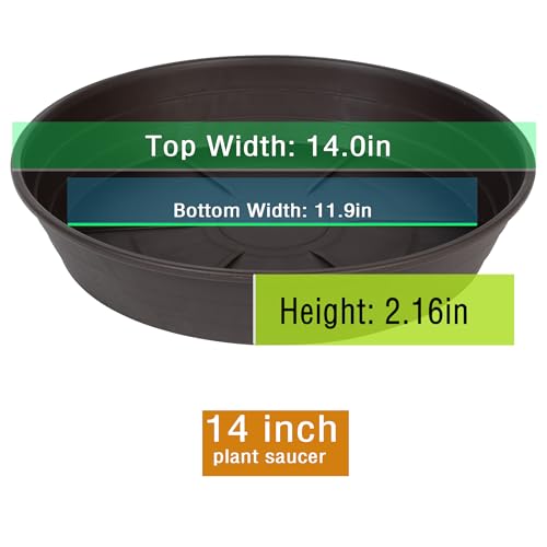 LWALRS Plant Saucer 14 Inch 2 Pack 6 8 10 12 14 16 18 20 25, Plastic Plant Trays for Pots,Extra-Deep Plant Water Dray Tray, Bird Bath Bowl, Heavy Flower Plant Saucers Indoors and Outdoor No Holes - color: Brown, size: 14in (2 Pack)