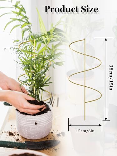 4 Pack Small Wavy Trellis for Potted Plants Indoor, 15 in Garden Trellises for Climbing Plants Outdoor, Single Stick Metal Climber Support Stakes for Vine Ivy Hoya Flower (Golden) - color: Golden