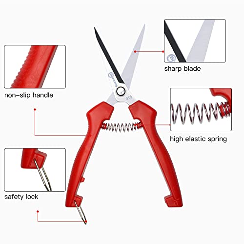 Sanung 2 PACK Straight Stainless Steel Pruning Shears, Hand Pruner Garden Trimmer Scissors with PVC Handle Safety Lock, Ideal for Gardening, Tree Trimming