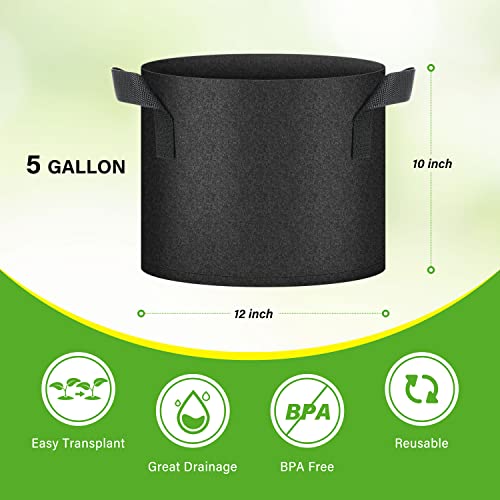 HealSmart 12-Pack 5 Gallon Nonwoven Grow Bags, Aeration Fabric Pots with Handles, Suitable for Garden Fruits, Vegetables and Flowers, Black - color: Black, 12 Pack, size: 5 Gallon