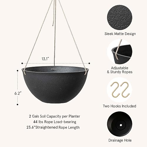 LA JOLIE MUSE Large Hanging Planters for Outdoor Plants, Set of 2, 13 Inch - color: Black