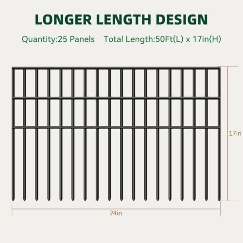 50ft(L) x 17in(H) Animal Barrier Fence, 25 Panels No Dig Garden Fence for Dog Rabbit, Rustproof Anti Digging Barrier, Garden Edging Border Ground Defense for Outdoor, Yard, Patio - color: Black, size: 25 Panels, 50ft(L) x 17in(H)
