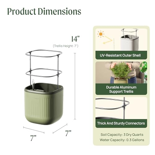 Vego garden Mini Planter Indoor Pots with Trellis Self-Watering Herb Countertop Planter for Climbing Vegetables Flowers Mint Plants Cage 2 Pack - Sage Green - color: Sage Green, size: Twin Pack