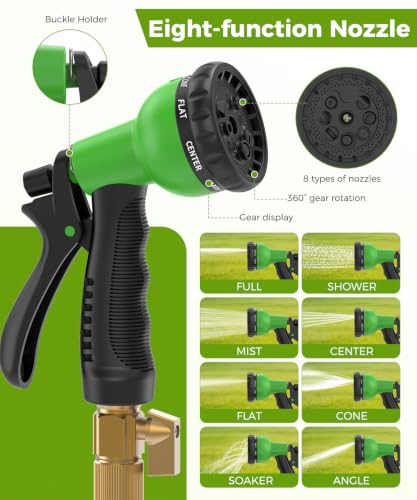75ft Garden Hose, Non-Expandable Water Hose with 8 Function Spray Nozzle, Lightweight, Knik-Free, Burst-Resistant, Durable & Flexible 3/4" Garden Hose for Lawn, House Cleaning, Car Washing - size: 75ft