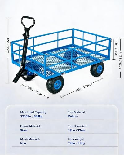 Steel Garden Cart - 1200 LBS, Heavy Duty Mesh Utility Wagon, Removable Sides, 2-in-1 Handle, 13" Tires for Yard, Lawn, Outdoor - Blue (Pantone 2945C) | 1200 pounds | Blue - Pantone 2945C (HEX: - color: Blue, size: 1200 LBS