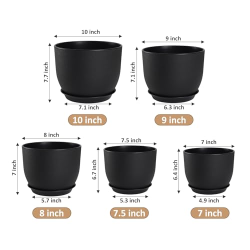 YNNICO Plant Pots 10/9/8/7.5/7 inch with Multi Mesh Drainage Holes - color: Black, size: 10/9/8/7.5/7 inch
