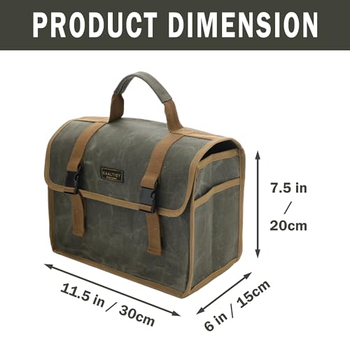 Canvas Tool Tote Bag | 16OZ Waxed Canvas Hand Tools Carrying Bag, Portable Tool Storage Bag with 1 Large Pocket + 2 Side Pockets - for Mechanics Truck Drivers Craftsman | Army Green - color: ArmyGreen